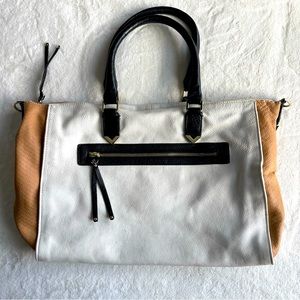 French Connection Color Block Leather Hand Bag Tote Purse 15" Long 10" Tall